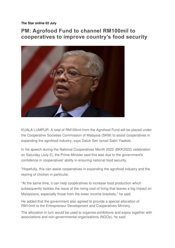 pm-agrofood-fund-to-channel-rm100mil-to-cooperatives-to-improve-countrys-food-security-the-star-online-02-july-saturday-1